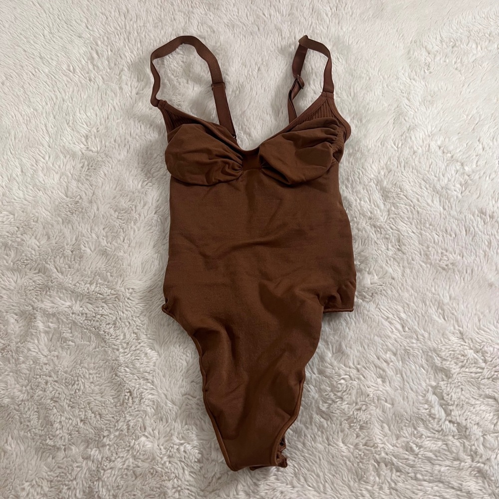 Skims Seamless Sculpt Bodysuit Cocoa Brown Ruched Sweetheart XS RN158873 Bodycon